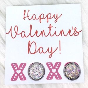 Crystal Druzy Earrings on Valentine’s Day Card